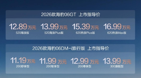 “年轻人第一台GT”比亚迪2026款海豹06GT与海豹06DM-i旅行版上市 售11.19万起